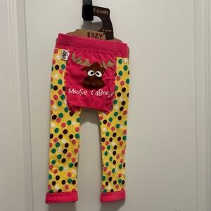 Lazy One Moose Caboose Kids Leggings - Pink and Yellow Polka Dot